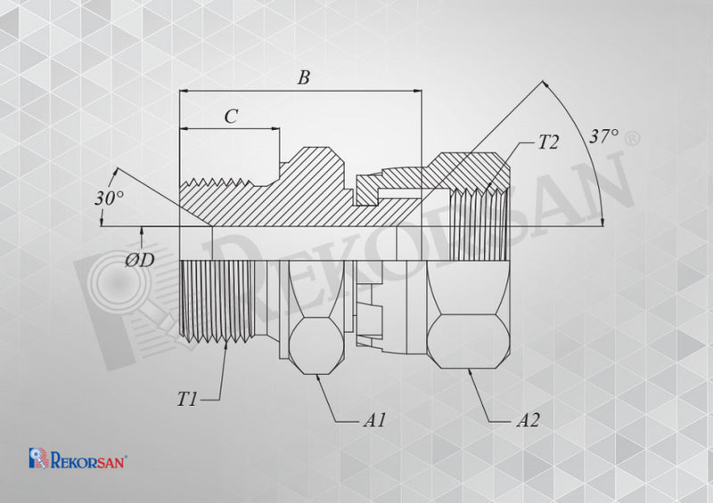 Resmi Galeri görüntüleyicisine yükle, 1-11/16 HİDROLİK BSP-UNF TERS NİPEL - Hidrotek Hortum
